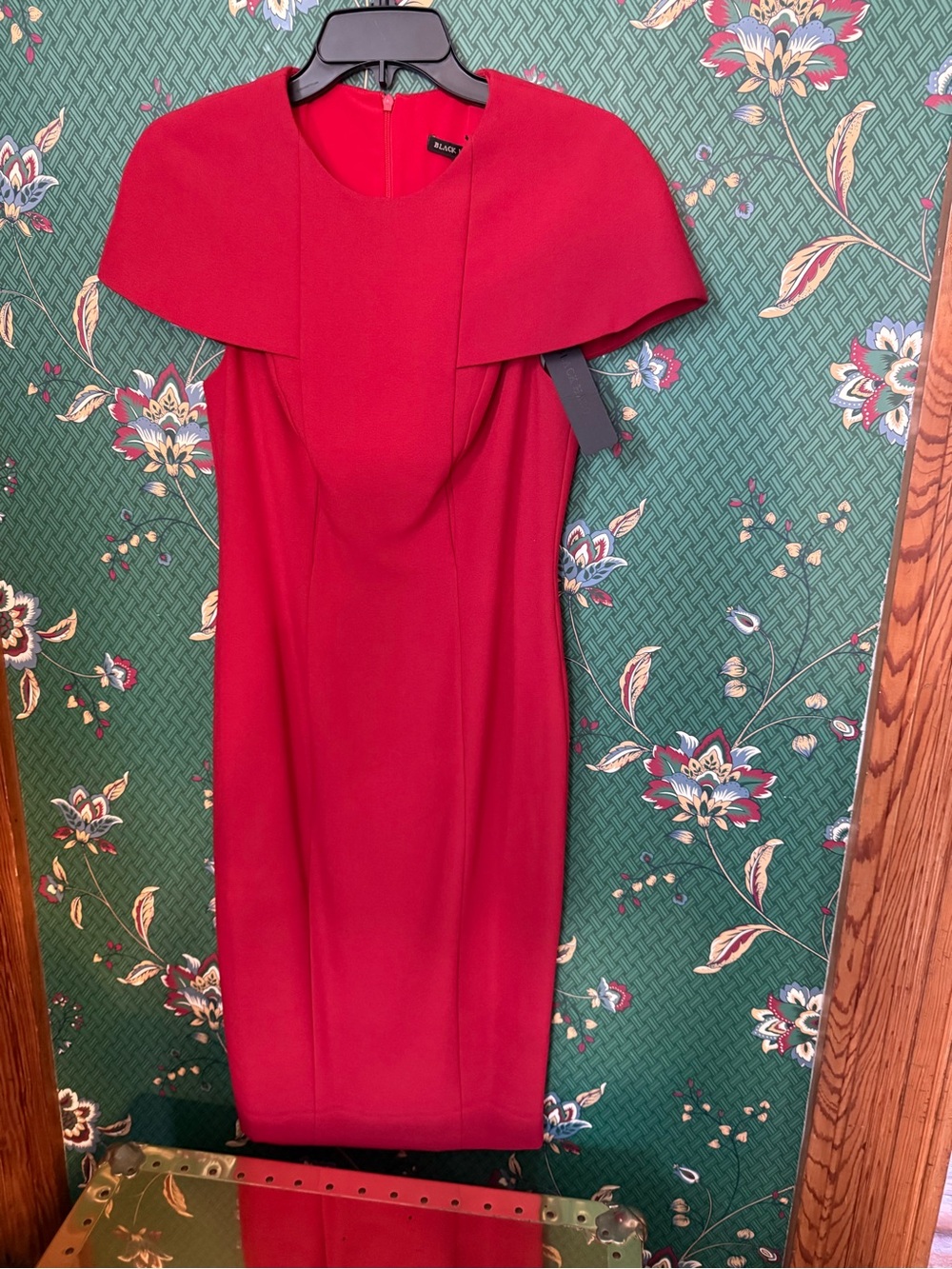 Red Cape-Shoulder Midi Dress - Black Halo
